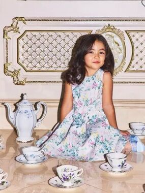 Janie and Jack Floral Bow Pastel Dress in White with Bow Headband